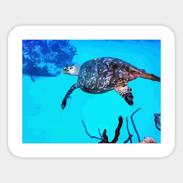 Bimini Scuba Diving Turtle Sticker by WelshDesigns